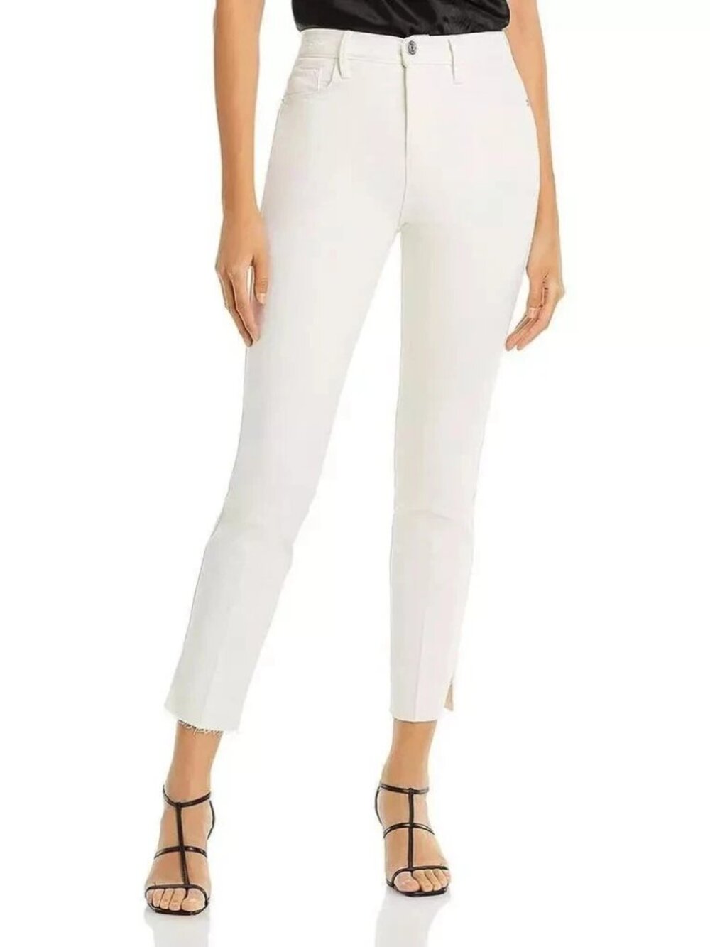NWOT Frame Le Sylvie Slender Straight Jeans High Slit Hems Au Naturel Ivory 24